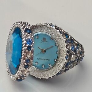 Jennifer Lopez Womens Silver Tone Ring Watch Blue Gem Stones Jewelry SAMPLE ONLY